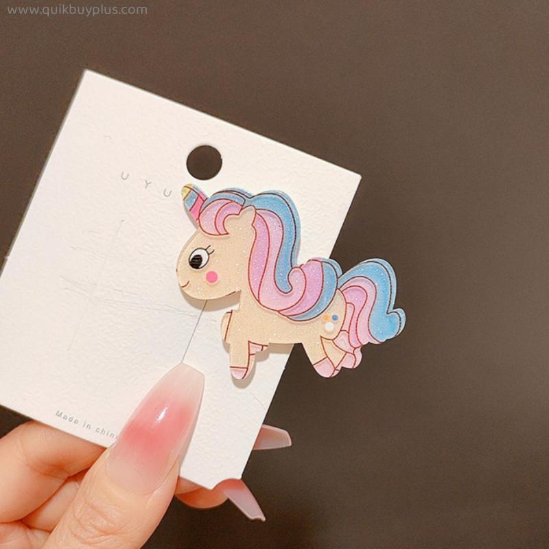 2022 Cute Cartoon Acrylic Crystal Unicorn Mermaid Hair Clips For Girl Children 4cm Long Hairpin Barrettes Fashion Accessories