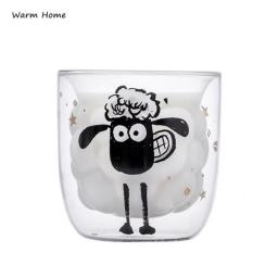 2022 Cute Sheep Double Cup Girl Milk Cups Drinkware Glass Child Loves Drinking Milk Carton Creative Gift Coffee Mugs Shot Glass