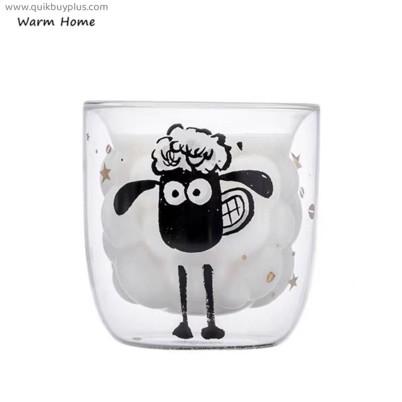 2022 Cute Sheep Double Cup Girl Milk Cups Drinkware Glass Child Loves Drinking Milk Carton Creative Gift Coffee Mugs Shot Glass