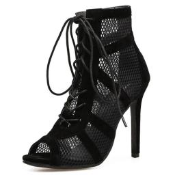2022 Fashion Basic Sandals Boots Women High Heels Pumps Sexy Hollow Out Mesh Lace-Up Cross-tied Boots Party Shoes Roman Style