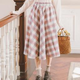 2022 HOT Autumn Winter Elegant Women Skirt Vintage Plaid Woolen Woven Skirts High Quality High Waist Retro Sweet Female Skirt