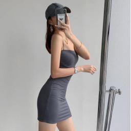 2022 Hot Spring Summer Women Dresses for Girls Strapless Camisole Tube Dress Women Mini Solid Grey Black Dress Slim And Sexy
