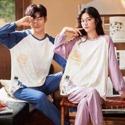 2022 New Cotton Pajamas Set For Couples Korean Fashion Sleepwear Casual Nightwear For Men Women Home Clothing Drop Ship