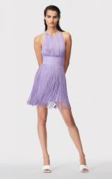 2022 Summer Women Sexy Sleeveless Halter Tassel Backless Purple Mini Bodycon Bandage Dress Elegant Evening Club Party Dress