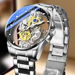 2022 Watch Men Skeleton Automatic quartz  Watch Gold Skeleton Vintage Man Watch Mens Watches Top Brand Luxury часы мужские + box