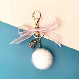 20pcs/lot Women Keychains Plush Balls With Tassel Bow Soft Key Ring For Girls Bag Pendant Decorations