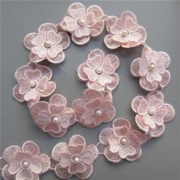 20x Baby Pink Pearl Lace Flower Embroidered Lace Trim Ribbon Patchwork DIY Handmade Dress Wedding Sewing Supplies Craft 4.5cm