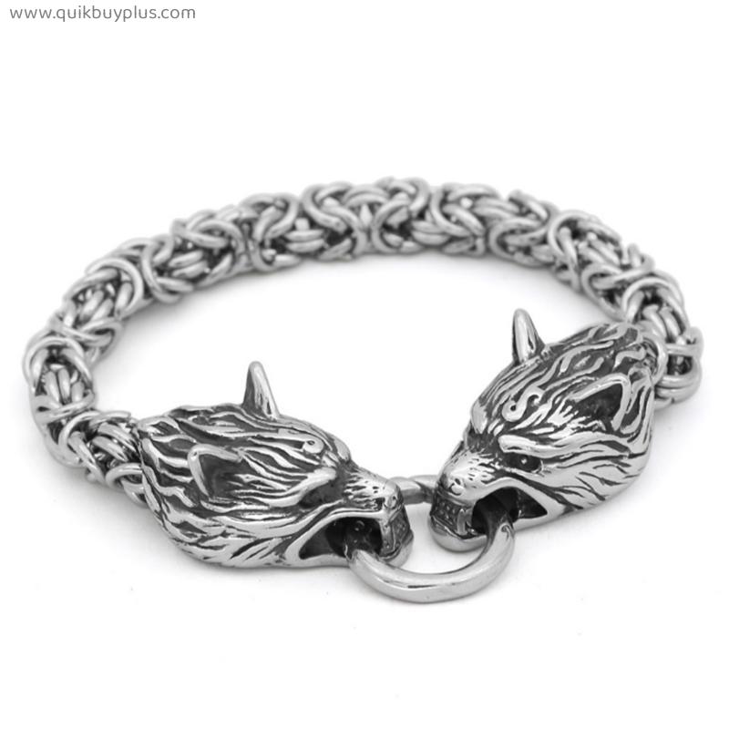 21cm Titanium steel Rock Viking Wolf Charm Bracelet Men's Fashion Personality Chain Punk Bracelets Biker Jewelry Gift