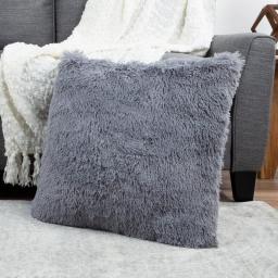 24 Inch Plush Pillows Square Accent Pillows Gray Shag  Covers