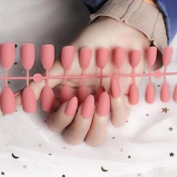 24PCS/box Gradient Color Ballet Med-Length Fake Nails Press on Full Cover Wearing Wearable Acrylic Nail Tips with Glue for Girls