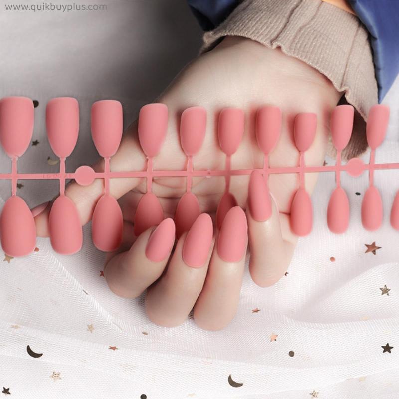 24PCS/box Gradient Color Ballet Med-Length Fake Nails Press on Full Cover Wearing Wearable Acrylic Nail Tips with Glue for Girls