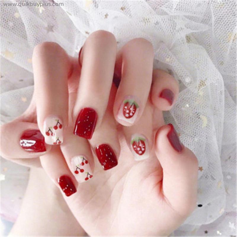 24Pcs/Set Sky White Cloud Butterfly Pattern Design False Nail French Full Cover Fake Nails with Glue DIY Manicure Art Tools