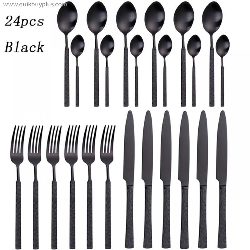 24Pcs Gold Matte Cutlery Set Stainless Steel Dinnerware Set Knife Fork Spoon SilverwareTableware Set Kitchen Flatware