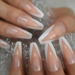 24pc Butterfly French Ballerina Coffin False Fake Nails Extra Long Press on Party Finger Wear Nail Tips 1 Sheet Jelly Sticker