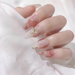 24pcs/box Artificial With Glue Mid-length Fake Nails Gradient Wear Nail Stickers Finished Fake Press On Nails Coffin