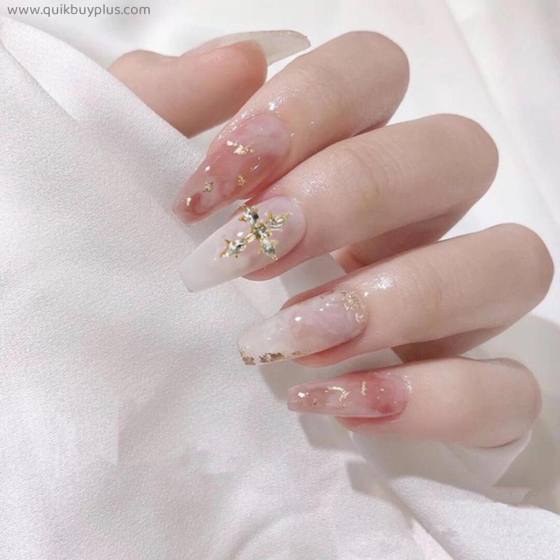24pcs/box Artificial With Glue Mid-length Fake Nails Gradient Wear Nail Stickers Finished Fake Press On Nails Coffin