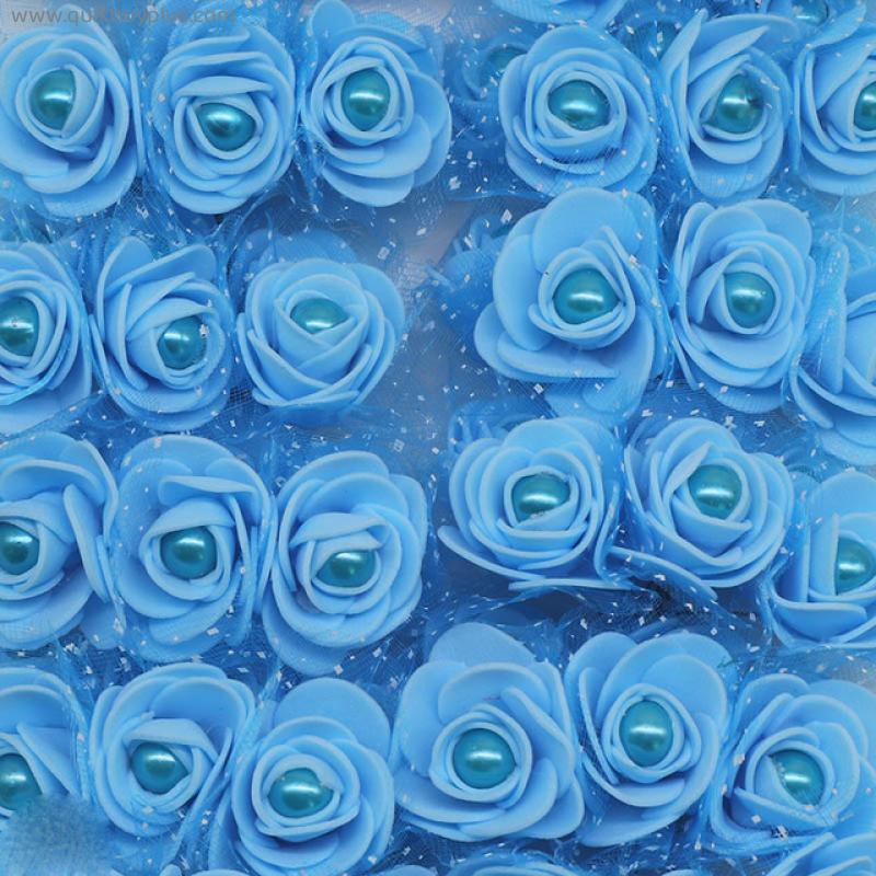 24pcs 3CM Foam Mini Rose Head Pearl Bead Artificial Flowers for Wedding Decoration DIY Bride Wreath Home Decor Fake Flower