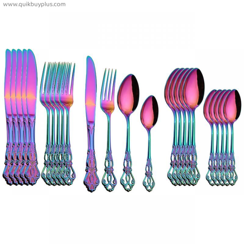 24pcs Cutlery Set Gold Dinnerware Stainless Steel Royal Spoon Forks Knives Kitchen Western Dinner Silverware Tableware Gift