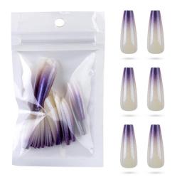 24pcs Long Gradient Ballet Magic Mirror Powder Fake Nails T Shape Coffin Nails Wearing Plastic Press On False Nail Tips Nail Art