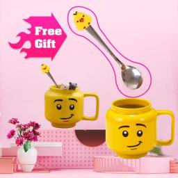 250mL Mugs Ceramic Cup Milk Coffee Mugs Cups For Kids Yellow Smiling Expression Cartoon Cute Drinkware Blocks Friend For Kids