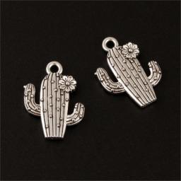 25Pcs  Silver Color Cactus Flower Charms Desert Pendant For Necklaces Making DIY Supplies 20x15mm