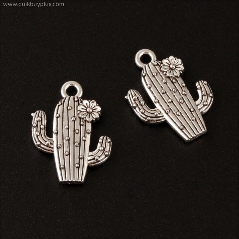 25Pcs  Silver Color Cactus flower Charms Desert Pendant For Necklaces Making DIY Supplies 20x15mm
