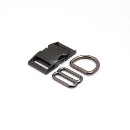 25mm Black Metal Plated Buckle (Metal Buckle+ Adjust Buckle+ D Ring) For Backpack Bag Webbing Cat Dog Collar DIY Accessory