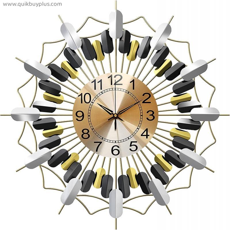 26 Inch Mid Century Modern Nordic Silent Art Decorative Wall Clock,Battery Operated Large Metal Wall Clocks for Living Room Decor