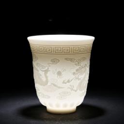 2pc Chinese Qingming Riverside Map Suet Jade Porcelain Tea Cup Tea Set Home Teacup Pattern Ceramic Teacups Puer Cup Set 200ml