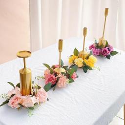 2pc European-style Artificial Rose Wreath Candlestick Garland Christmas Decoration Table Wedding Party Home Decoration Flower