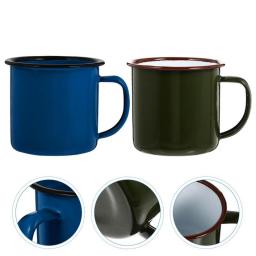 2pcs Enamel Water Mugs Vinatge Drinking Cups Household Coffee Mugs Cups