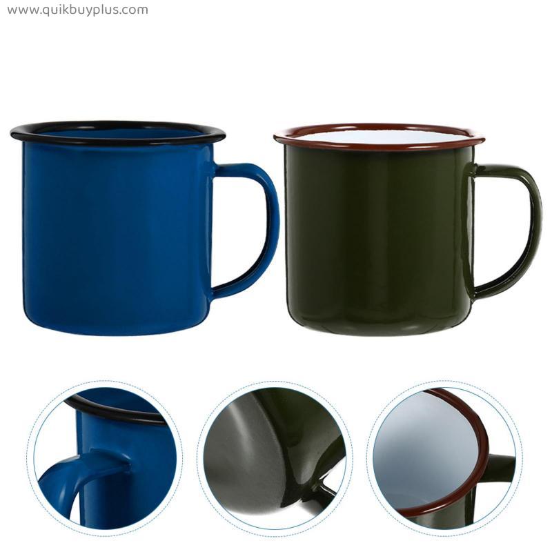 2pcs Enamel Water Mugs Vinatge Drinking Cups Household Coffee Mugs Cups
