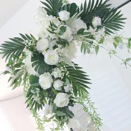 2pcs White Rose Artificial Flowers Row Wedding Decor Arrange Luxury Nature Fake Flower Garland Arch Backdrop Wall Hanging Floral