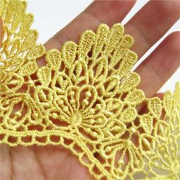 2yards Soluble Yellow Polyester Flower Embroidered Lace Trim Ribbon Fabric Sewing Supplies Craft Decor, DIY Handmade Materials