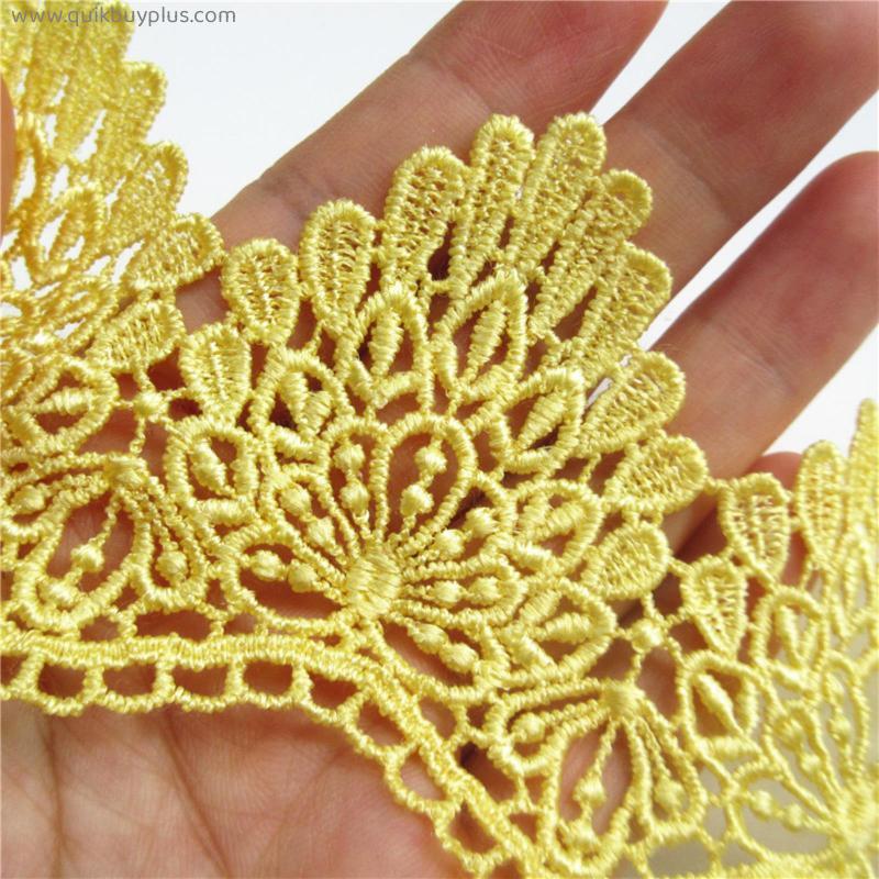 2yards Soluble Yellow Polyester Flower Embroidered Lace Trim Ribbon Fabric Sewing Supplies Craft Decor, DIY Handmade Materials