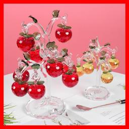 3 Colors Crystal Apple Tree With Apples Figurines  Suncatcher Decor Showpiece For Good Luck Wealth Prosperity