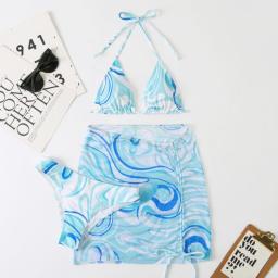3 Pieces Bikini Set With Skirt  Tie Dye String Thong Bathing Suit Women Swimsuit Female  Swimwear Beach Wear Swim Lady Summer