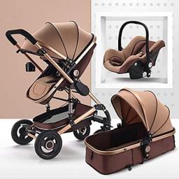 3 In 1 Baby Stroller, High Landscape Infant Pushchair Stroller, Foldable Pram With Adjustable Canopy, Storage Basket, Large Seat Area, Two-Way Implementation (Color : Brown)