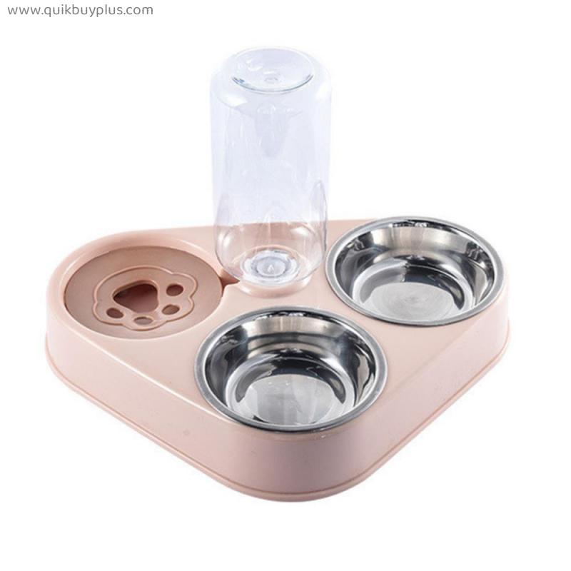 3 in 1 Dog Feeder Bowl With Dog Water Bottle Cat Automatic Drinking Bowl Cat Food Bowl Pet Stainless Steel Double 3 Bowls