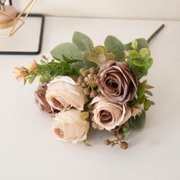 30cm Artificial Flower 5 head Rose High Quality Silk Fake Flower Wedding Party Living Room Home Decor Bouquet