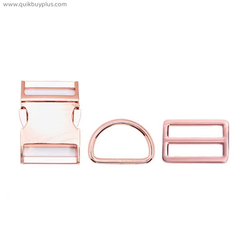 30mm Rose Gold(metal buckle+Tri-Glid+D ring/set)for DIY student bags handmade dog collar webbing sewing premium accessory