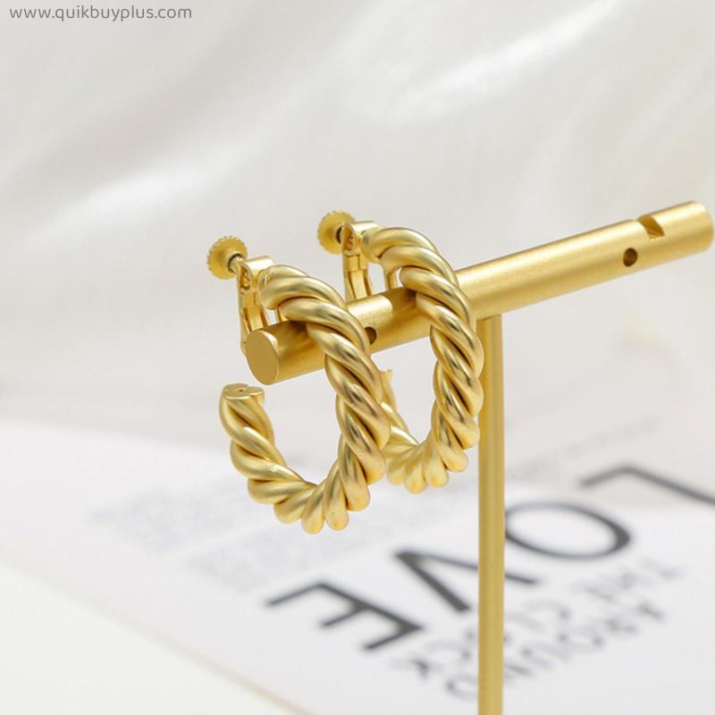 30mm Twisted Wire Popular Clip on Hoop Earrings Matte Gold Silver Stainless Steel Non Pierced Ear Clips Casual Sports Earrings