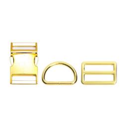 30mm Yellow Gold(metal buckle+Tri-Glid+D ring/set)for DIY student bags handmade dog collar webbing sewing premium accessory