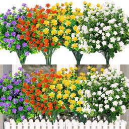 35/10 Heads Fake Artificial Flowers Outdoor for Decoration UV Resistant No Fade Faux Plastic Plants Garden Porch Wedding Decor