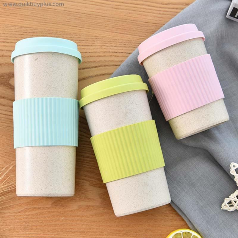 350/450/550ml Wheat Straw Travel Coffee Mugs Cup With Lid&Stir Easy To Go Portable Mug for Outdoor Camping Hiking Picnic