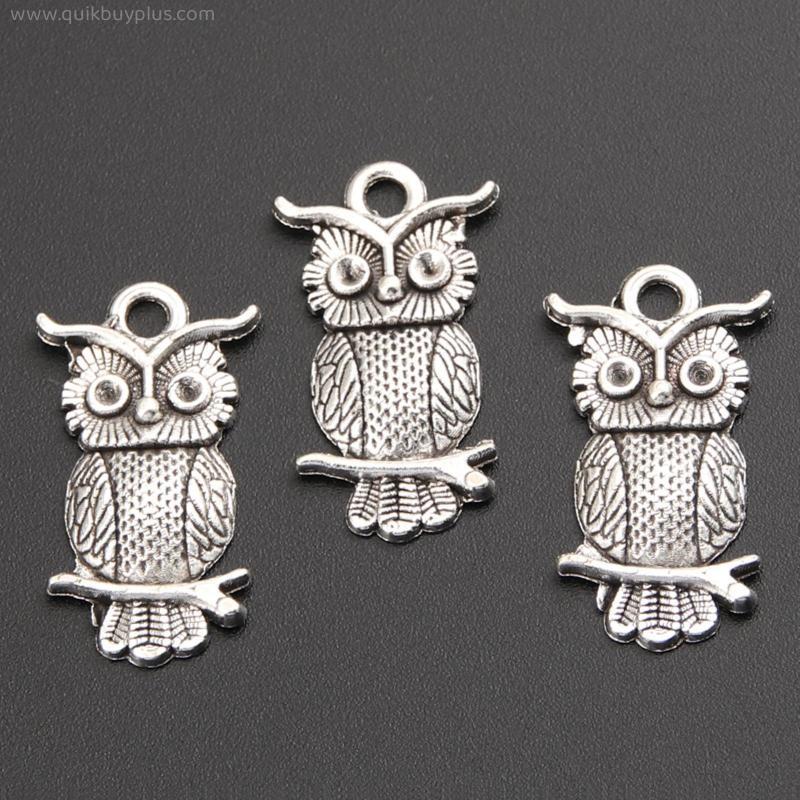 35pcs Silver Color 26x14mm Owl Charms Animal Pendant Fit Necklaces DIY Handmade Jewelry Making Metal Alloy Finding Supplies
