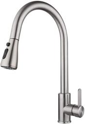 360 ° Rotatable Stainless Steel Kitchen Sink Faucets with Pull Out Sprayer, Hot and Cold Single Lever Mixer with Water Supply Line