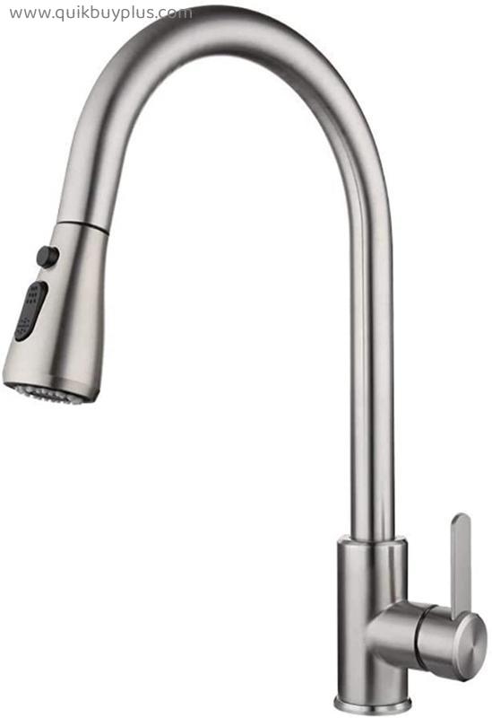 360 ° Rotatable Stainless Steel Kitchen Sink Faucets with Pull Out Sprayer, Hot and Cold Single Lever Mixer with Water Supply Line