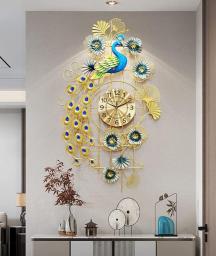 39inch Large Peacock Wall Clock Silent Non-Ticking,3D Peacock Design Modern Art Clock Home Decorative Big Wall Clocks for Living Room Bedroom Dining Room Decor