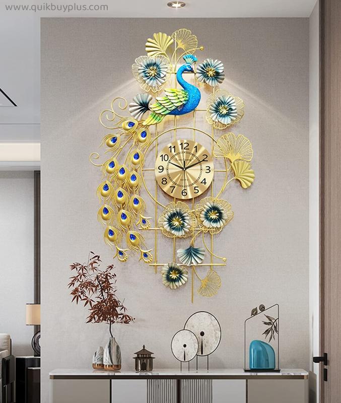 39inch Large Peacock Wall Clock Silent Non-Ticking,3D Peacock Design Modern Art Clock Home Decorative Big Wall Clocks for Living Room Bedroom Dining Room Decor